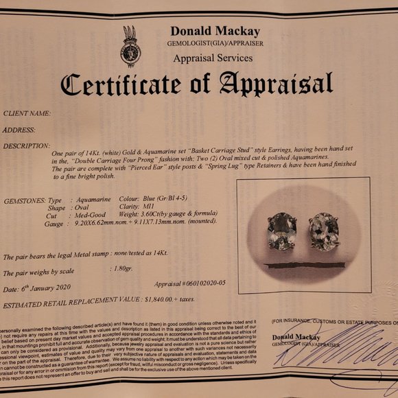 Afghan Natural Aquamarine Earrings set in 14 kt White Gold, 3.60 CT - Picture 6 of 6